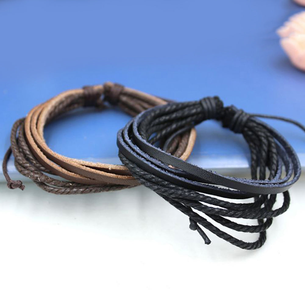 1 Pc Fashion Women/Men Multilayer Faux Leather Bracelet Casual Braid Bangle