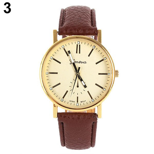 Men's Women's Geneva Round Roman Numerals Dial Faux Leather Quartz Wrist Watch