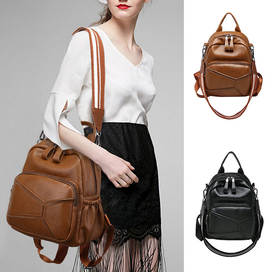 Retro Women Faux Leather Multi-function Backpack Travel Bag with Shoulder Strap