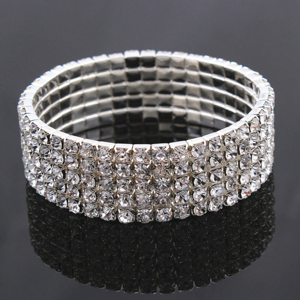 Multirow Rhinestone Stretch Bracelet Bangle Cuff Wedding Bridal Gift for Women
