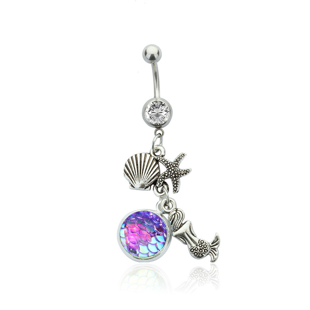Fashion Mermaid Navel Piercing Sexy Belly Button Ring Women Rhinestone Jewelry