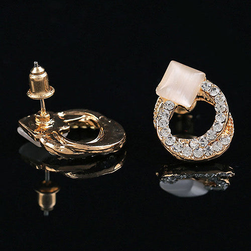 1 Pair Fashion Women Lady Elegant Crystal Rhinestone Ear Stud Gold Tone Earrings