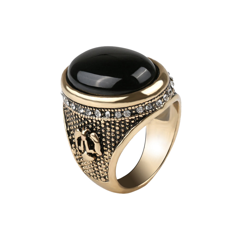 Man Vintage Cool Big Black Rhinestone Inlaid Finger Ring Jewelry Party Gift
