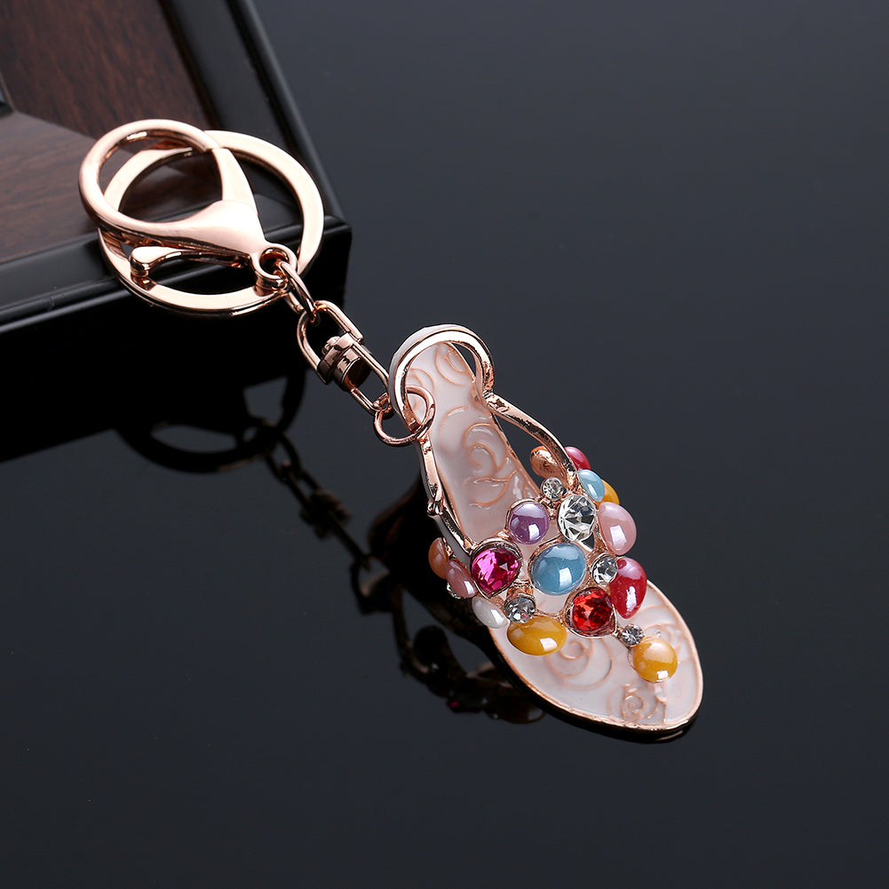 Glossy Rhinestone High Heel Sandal Decor Pendant Key Ring Handbag Ornament Gift
