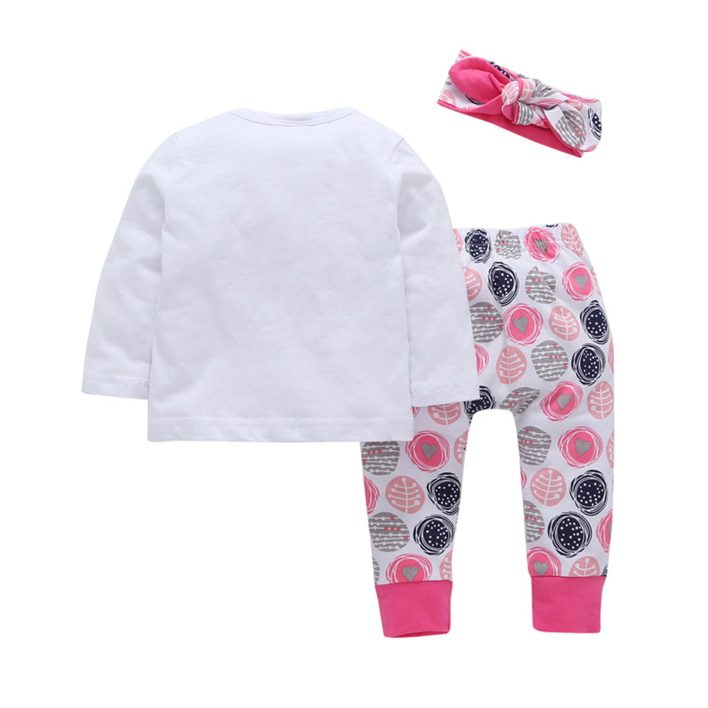 Mummy's Little Girl Letter Print Long Sleeve T-Shirt Pants Hair Band Outfit Set