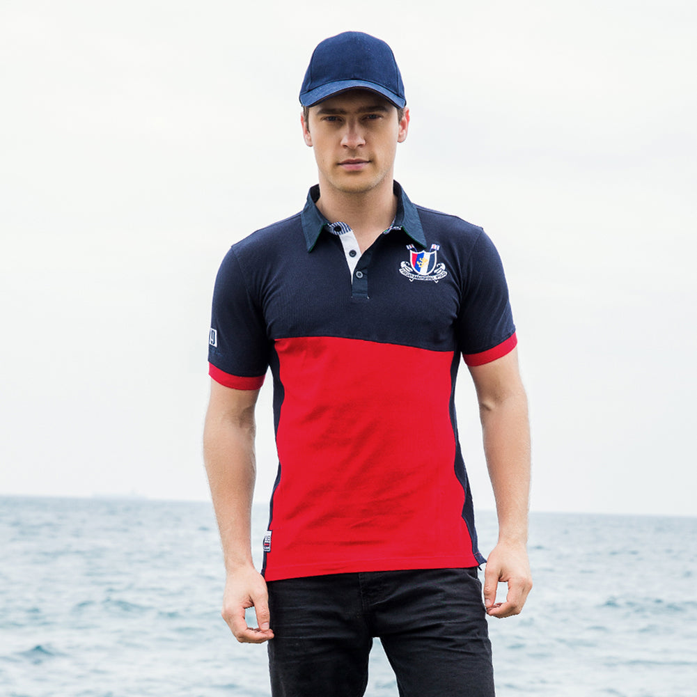 Men Cotton Polo Shirt Spring Summer Short Sleeve T-shirt Color Patchwork Tee Top