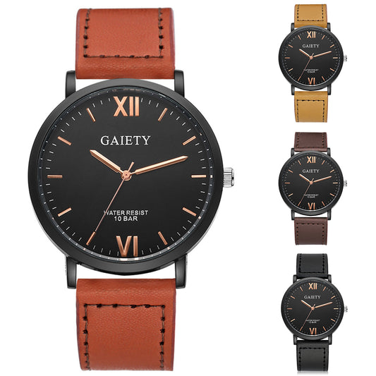 Men Fashion Casual Sport Roman Numerals Faux Leather Quartz Analog Wrist Watch