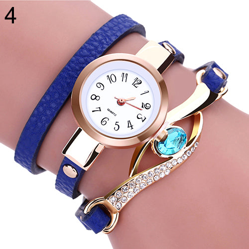 Lady Blue Eye Infinity Multilayer Faux Leather Charm Bracelet Quartz Wrist Watch