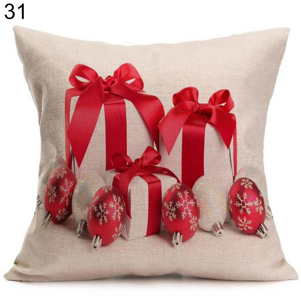 Christmas Santa Claus Deer Print Cushion Cover Pillow Case Square Car Home Decor