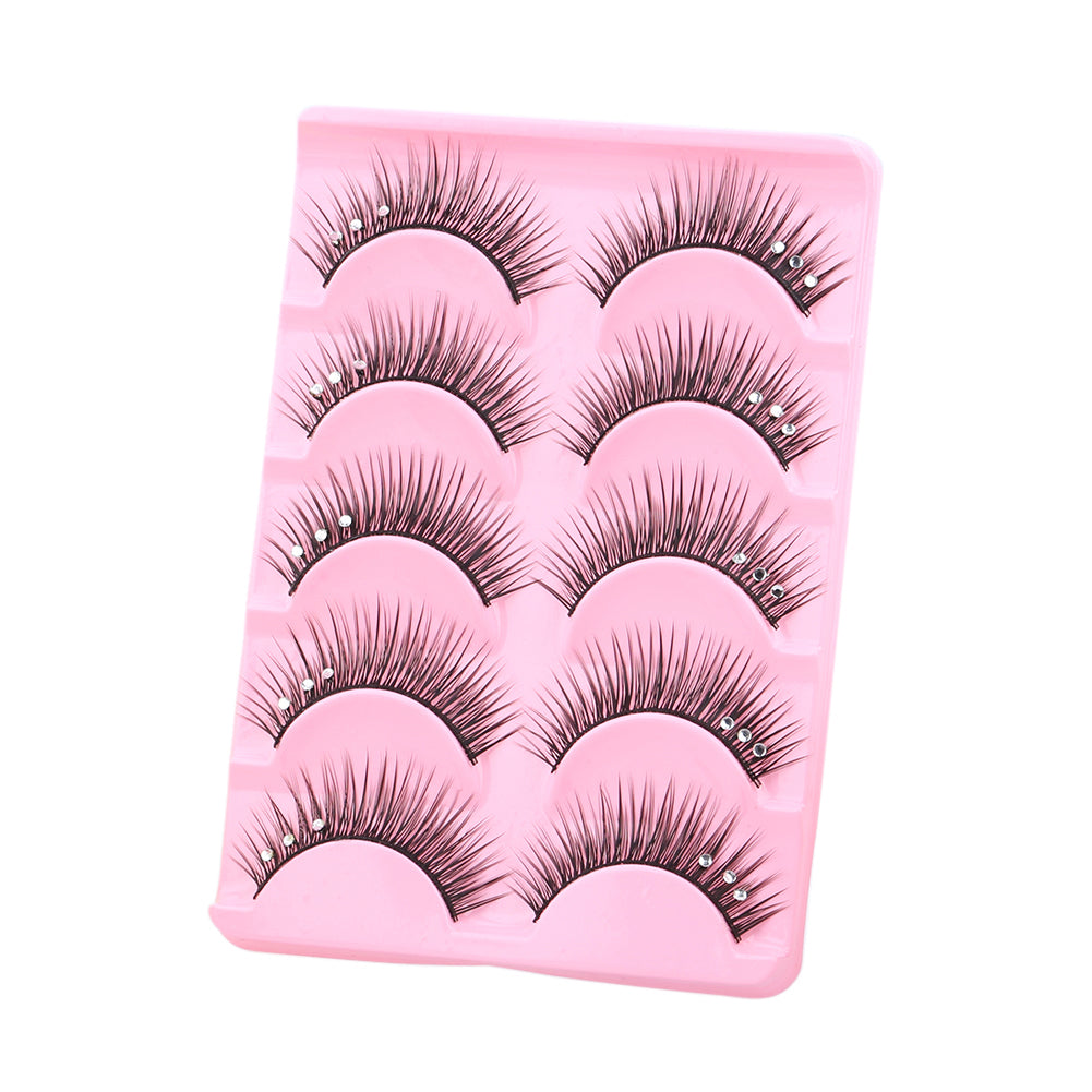 5Pairs Shiny Rhinestone False Eyelashes Thick Long Cross Stage Fake Eye Lashes