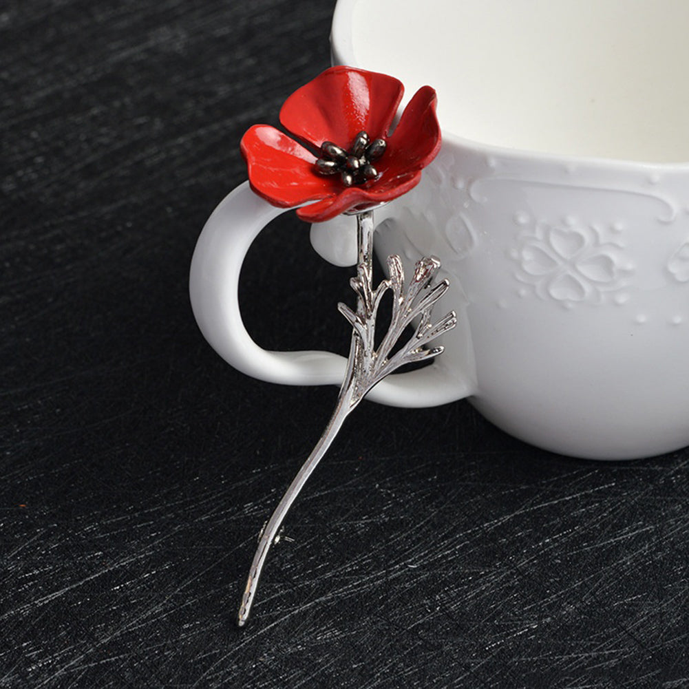 Poppy Flower Brooch Pin Vintage Women Men Collar Accessory Breastpin Jewelry