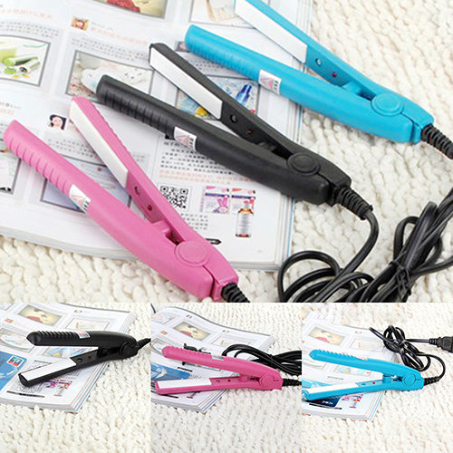 US Plug Mini Travel Ceramic Hair Crimper Curl Straightener Flats Iron Perm Splint