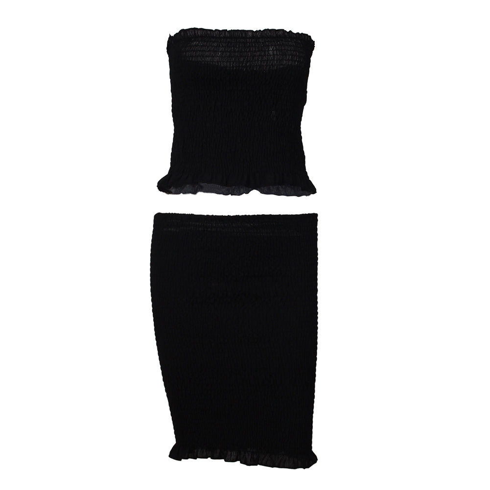 Summer Sexy Ruffled Strapless Crop Top Bodycon Women Mini Skirt Two-piece Set