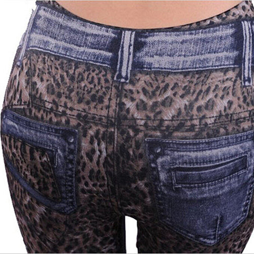 Fashion Women Ladies' Pants Leopard Slim Fit Pencil Jeans Casual Trousers