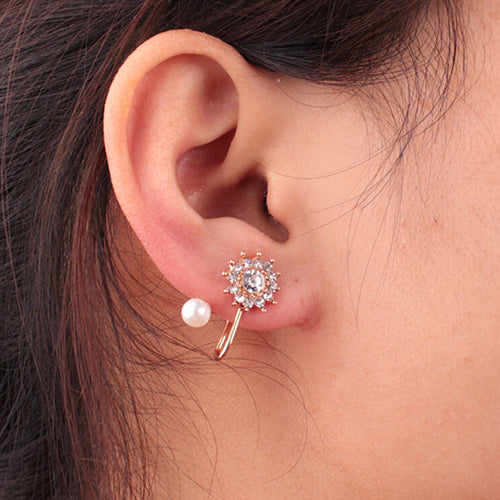 Women Sweet Rhinestone Faux Pearl Snowflake Ear Stud Earrings Jewelry Charm