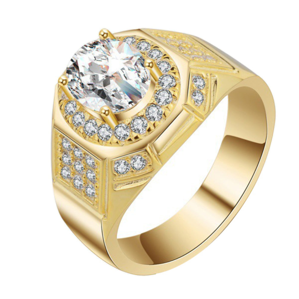 Rhinestone Inlaid Band Engagement Wedding Jewelry Fashion Men Finger Ring Gift