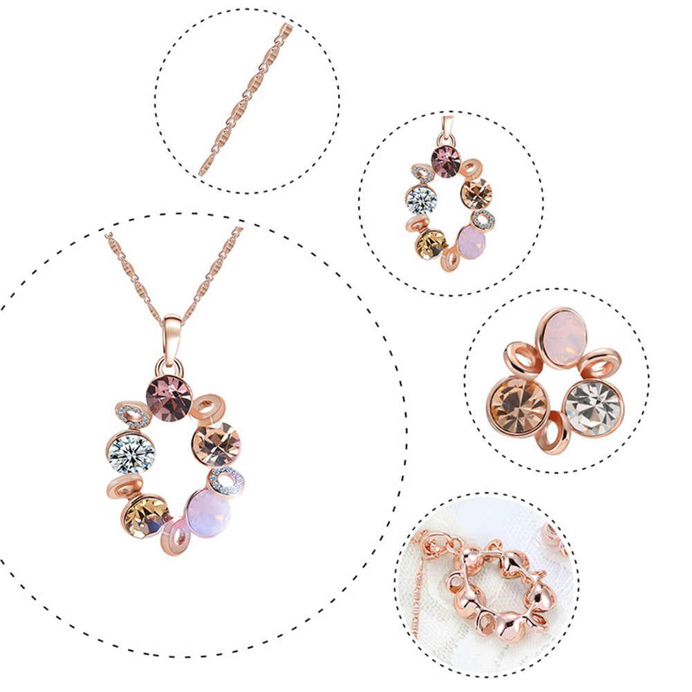 Fashion Multicolor Rhinestone Beads Circle Women Necklace Earrings Jewelry Set