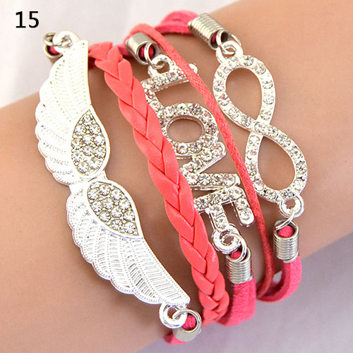 Women's Vintage Infinity Braid Bracelet Love Angel Wing Style Rhinestone Bangle