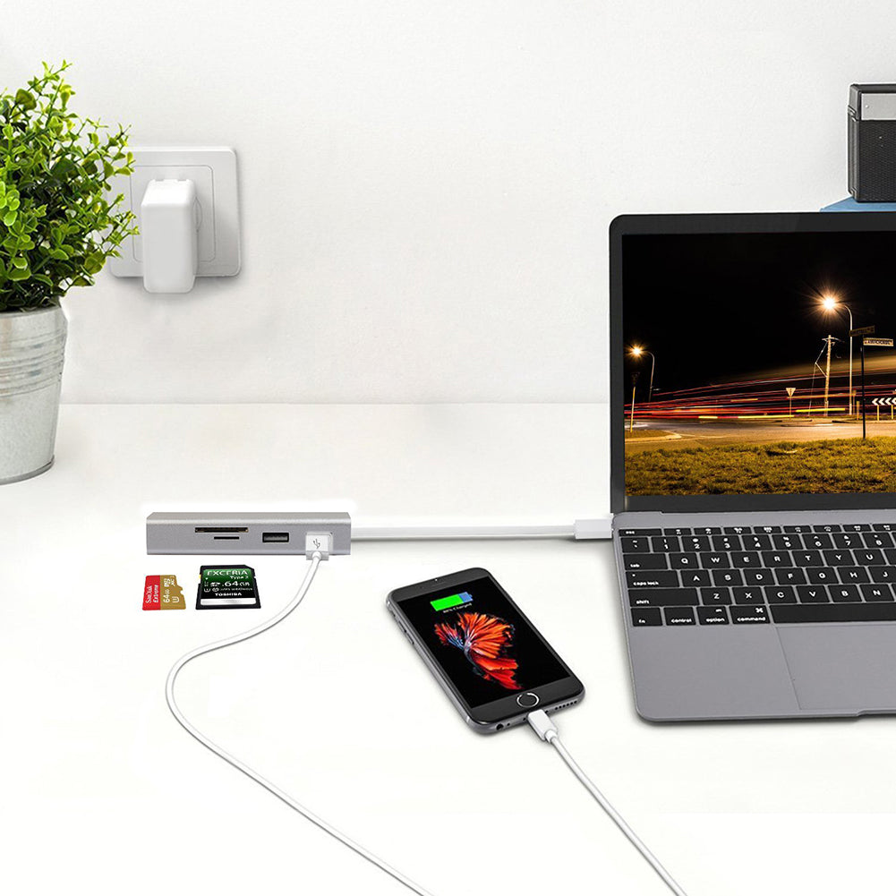 USB Type C Hub Wired Gigabit Ethernet Card LAN Adapter with SD/TF Card Reader