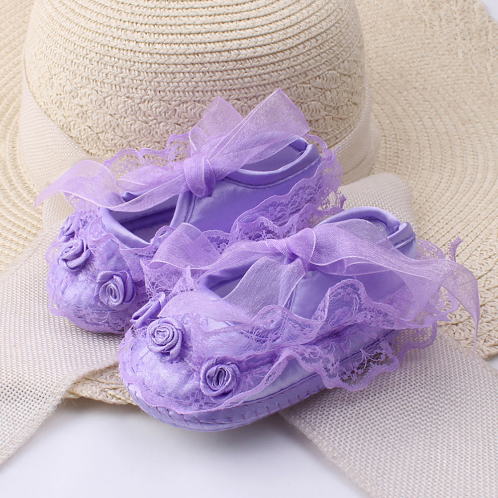 Cotton Princess Girl Shoes Anti-Slip Soft Sole Baby Toddler Lace Flower Footwear