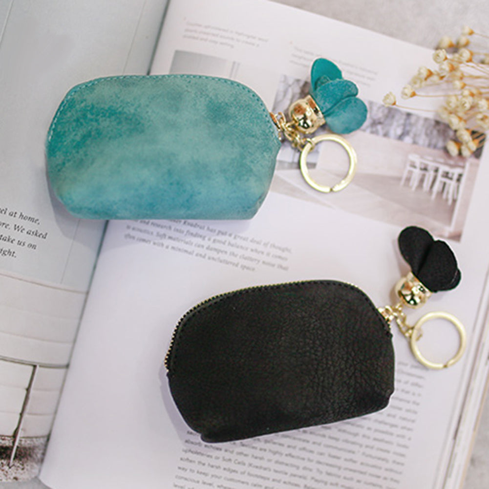 Fashion Faux Leather Rose Pendant Zipper Women Coin Purse Wallet Mini Bag