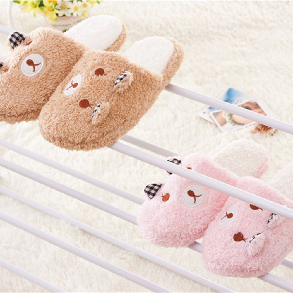 Women Lovely Bear Pattern Soft Sole Cotton-padded Slippers Winter Indoor Shoes