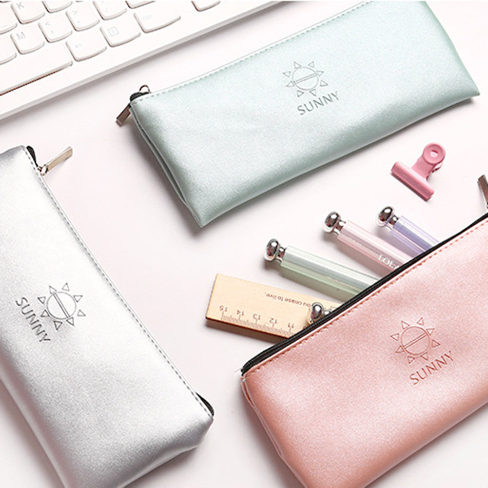 Sunny Faux Leather Pen Pouch Pencil Case Stationery Storage Bag Student Gift