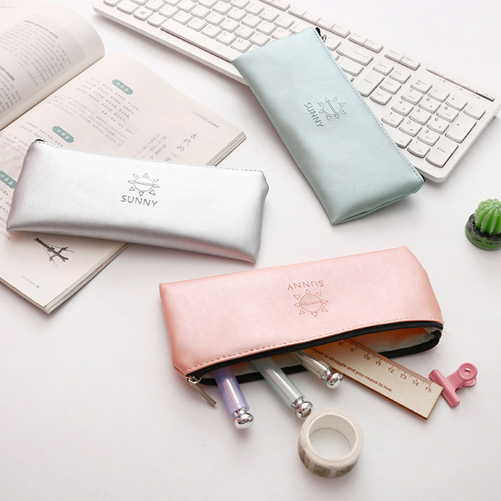 Sunny Faux Leather Pen Pouch Pencil Case Stationery Storage Bag Student Gift