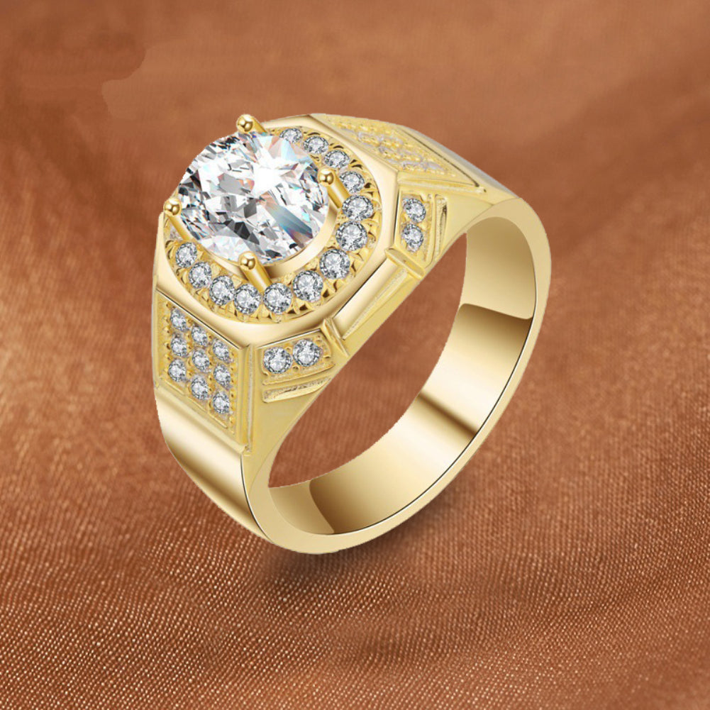Rhinestone Inlaid Band Engagement Wedding Jewelry Fashion Men Finger Ring Gift