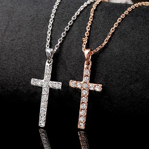 Women Men Rhinestone Choker Jesus Christ Cross Pendnat Necklace Fashion Jewelry