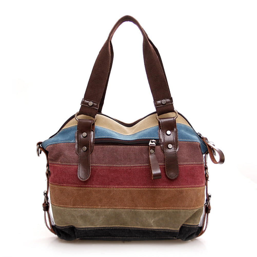 Fashion Women Canvas Large Shoulder Bag Stripes Crossbody Tote Handbag Purse