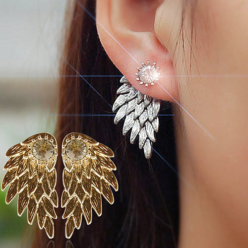 Women's Angel Wings Rhinestone Inlaid Alloy Ear Studs Party Jewelry Earrings