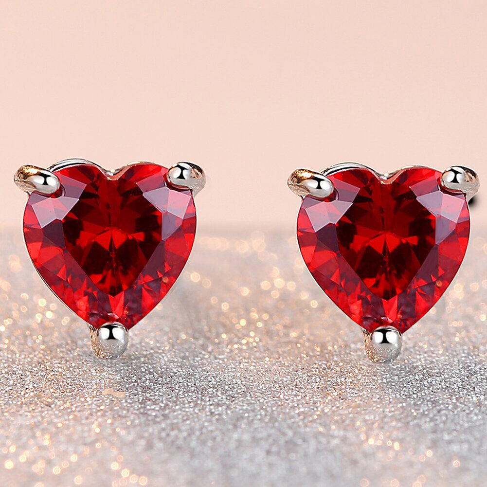 Women's Fashion Love Heart Pendant Zirconia Inlaid Ear Stud Earrings Wedding Gift