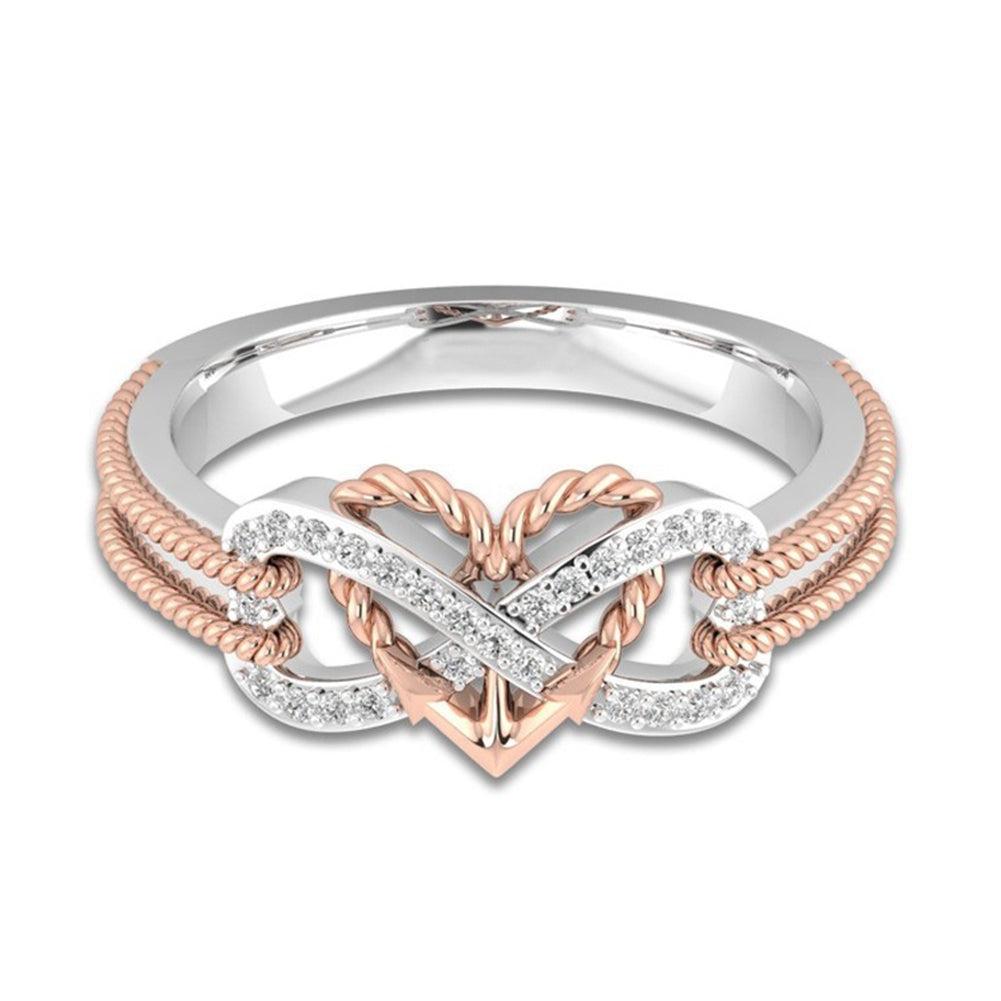 Fashion Finger Jewelry Dual Color Twisted Love Heart Infinity Zircon Women Ring