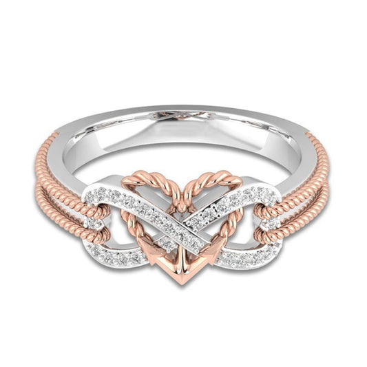 Fashion Finger Jewelry Dual Color Twisted Love Heart Infinity Zircon Women Ring