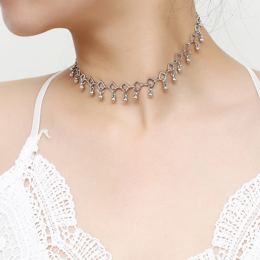 Bohemia Rhombus Metal Ball Pendant Choker Necklace Evening Party Women Jewelry