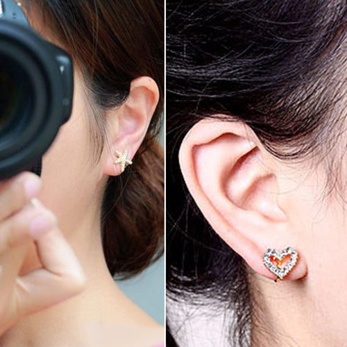 1Pc Fashion Women Rhinestone Starfish/Love Ear Clip Ear Stud Earrings Jewelry