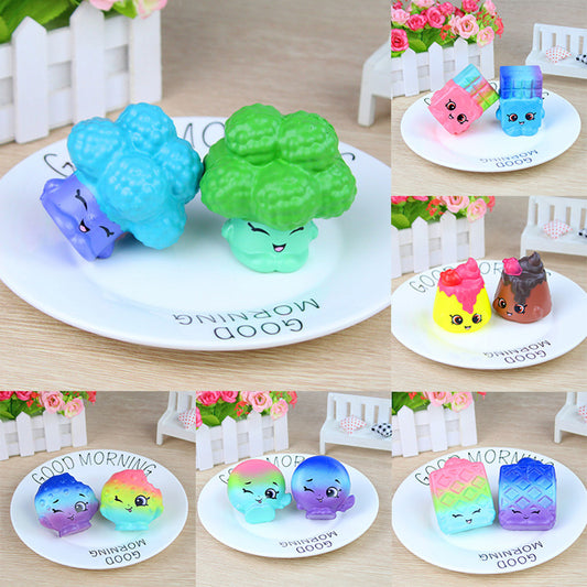 2Pcs Squishy Slow Rising Galaxy Broccoli Cake Stress Reliever Kids Squeeze Toys