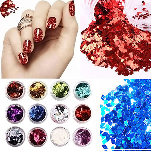 12 Colors Nail Art Rhombus Glitter Shape Sequins Powder Decoration Tips DIY