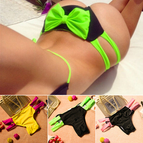 Women Summer Sexy Bowknot T-Back Cut Out Thong Bottom Bikini Swimwear Underpants