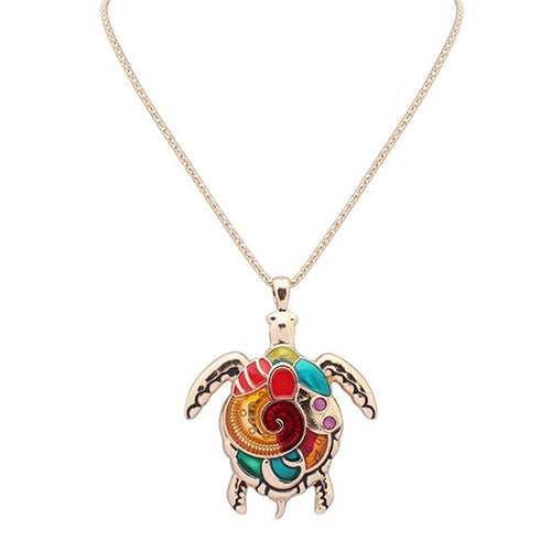 Multi-Color Tortoise Pendant Necklace Turtle Drop Hook Earrings Jewelry Set