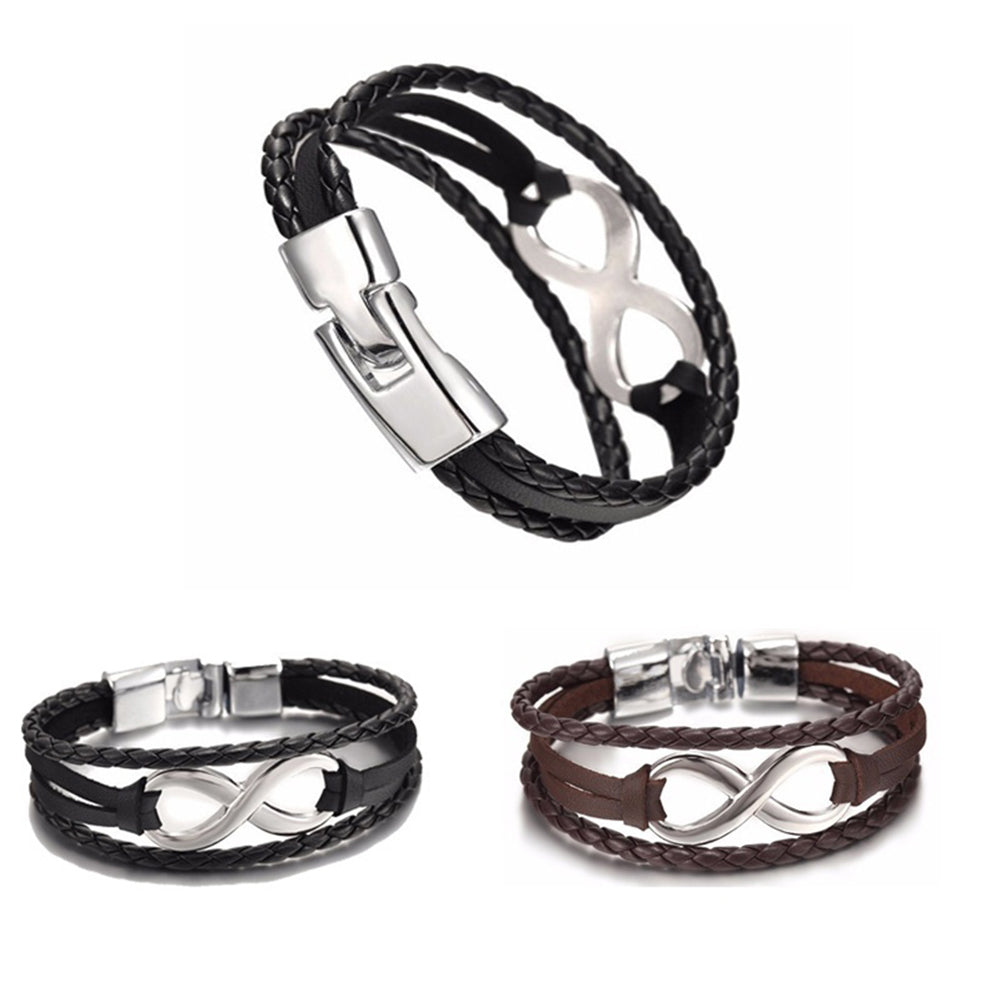 Infinity Charm Bracelet Bangle Braided Faux Leather Rope Friendship Gift Jewelry