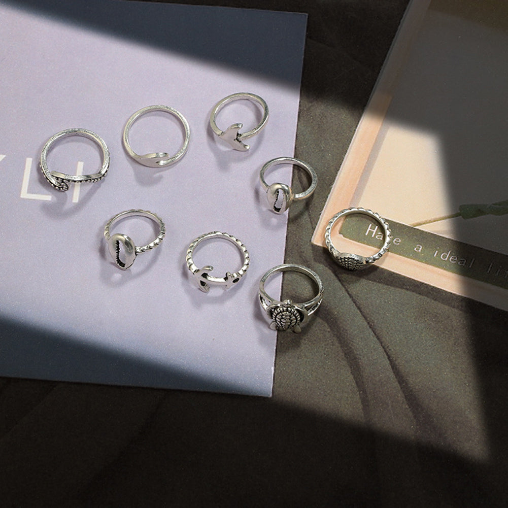 8Pcs/Set Women Fashion Boho Turtle Knuckle Ring Charming Gift Set Stacking