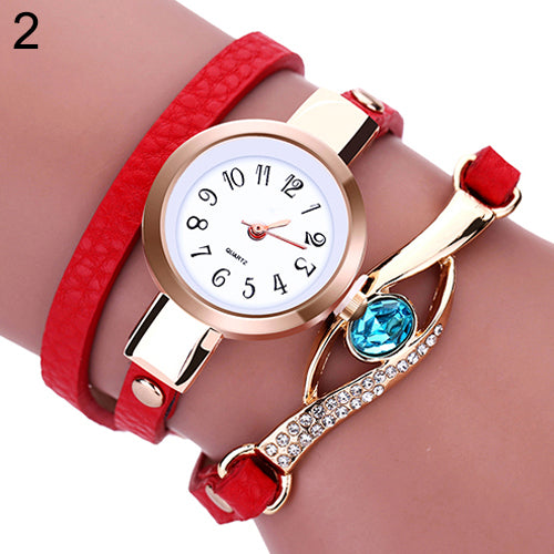 Lady Blue Eye Infinity Multilayer Faux Leather Charm Bracelet Quartz Wrist Watch