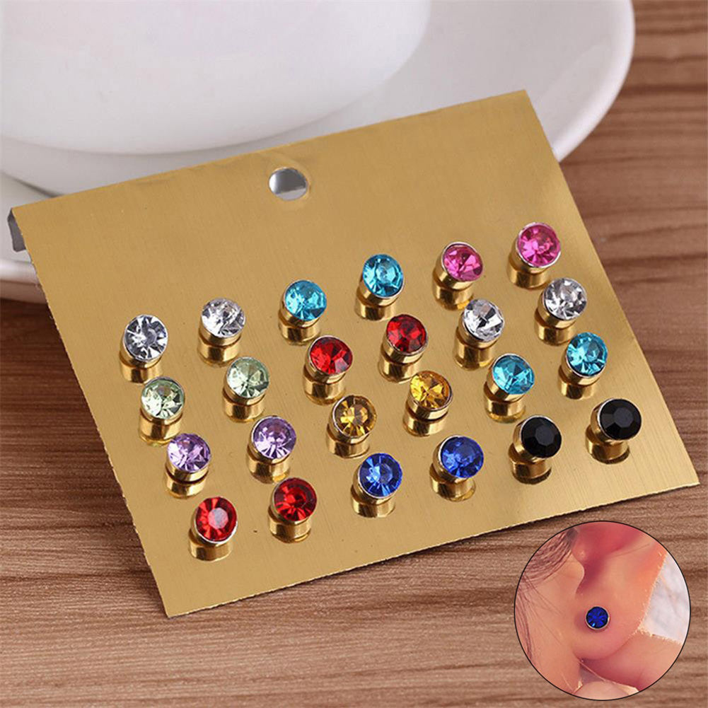 12 Pairs Women Faux Zircon Jewelry Ear Stud Shiny Rhinestone Lady Earrings Set