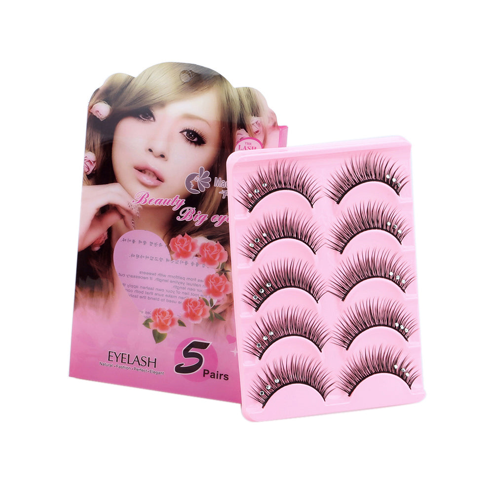 5Pairs Shiny Rhinestone False Eyelashes Thick Long Cross Stage Fake Eye Lashes