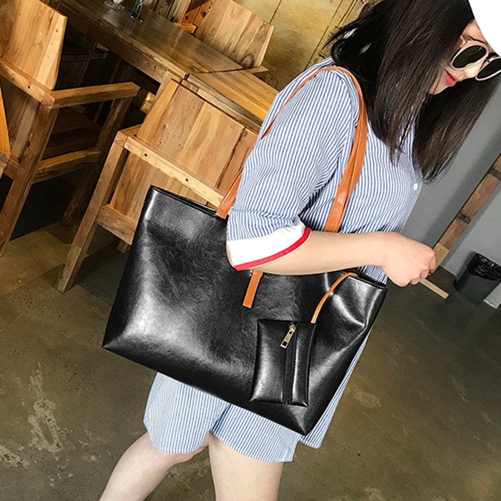 Women's Faux Leather Tote Shoulder Bag Handbag