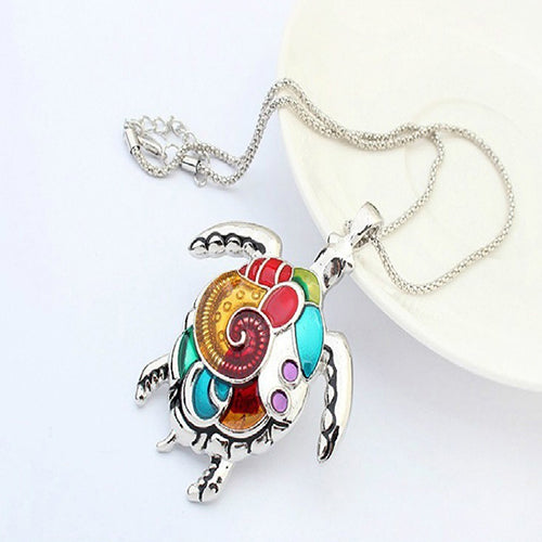 Multi-Color Tortoise Pendant Necklace Turtle Drop Hook Earrings Jewelry Set
