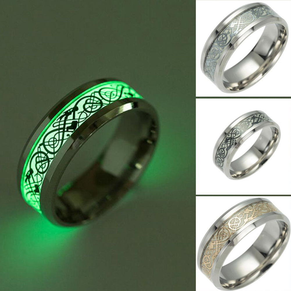 Vintage Luminous Dragon Design Stainless Steel Classic Band Ring for Men Women