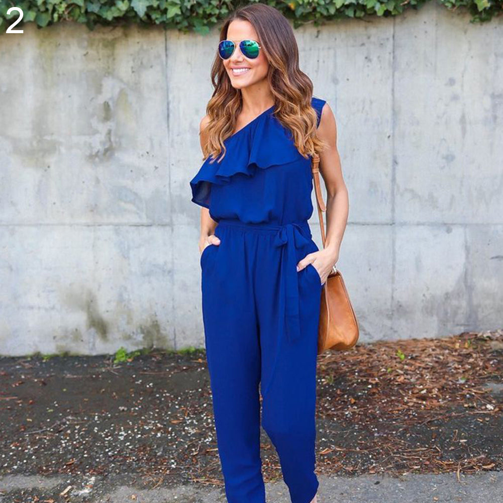 Women Summer Fashion Slash Neck Jumpsuit Playsuit Romper Long Trousers Clubwear